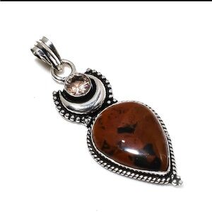 NWT 925 Silver and Mahogany Obsidian Morganite Pendant
